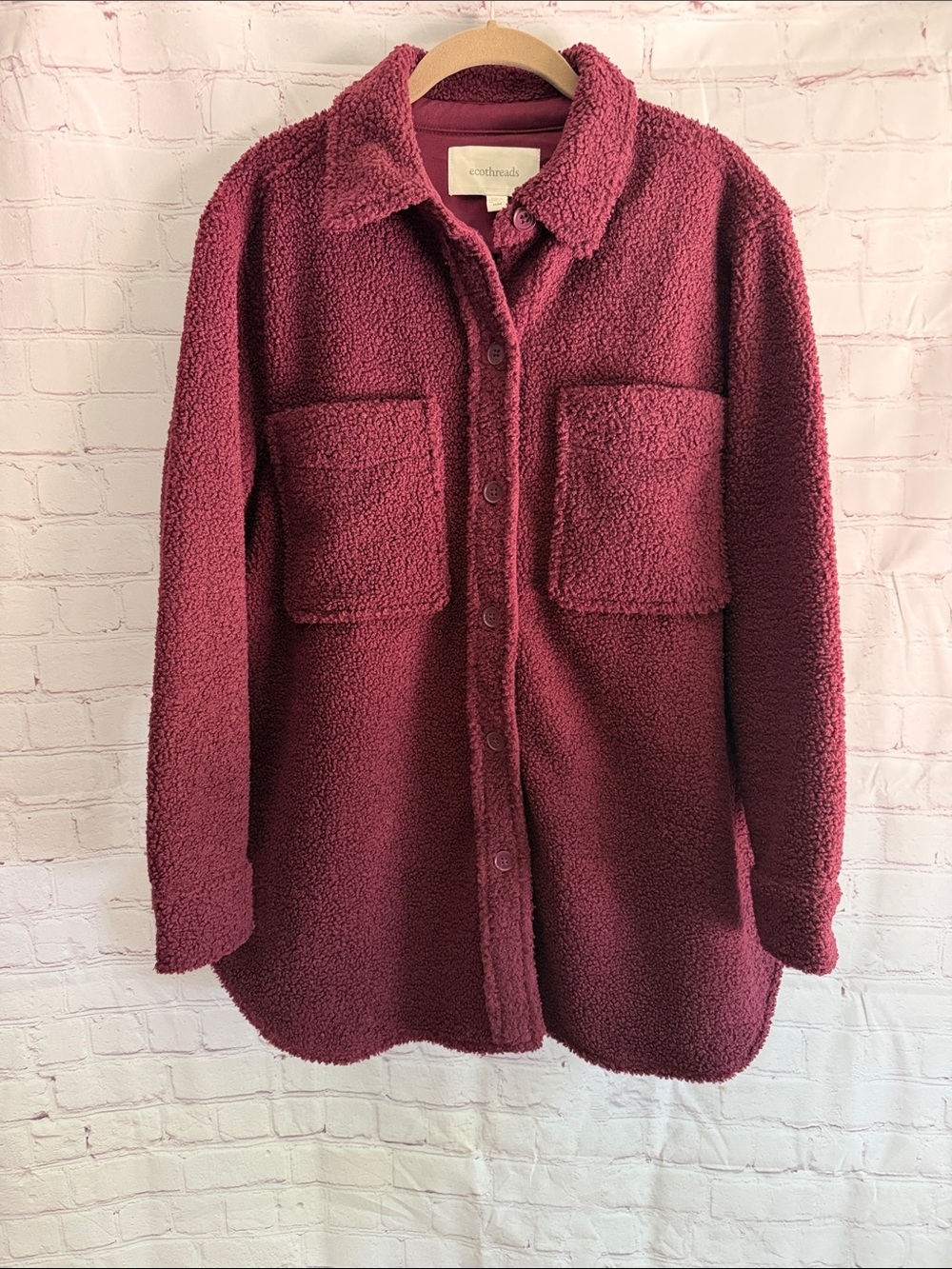 ecothreads Women's Burgundy Sherpa Button-Front Shacket size medium